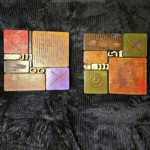 Rhonda Cearlock "Puzzle" Series Abstract Ceramic Wall Art - 14x14 Set of 2